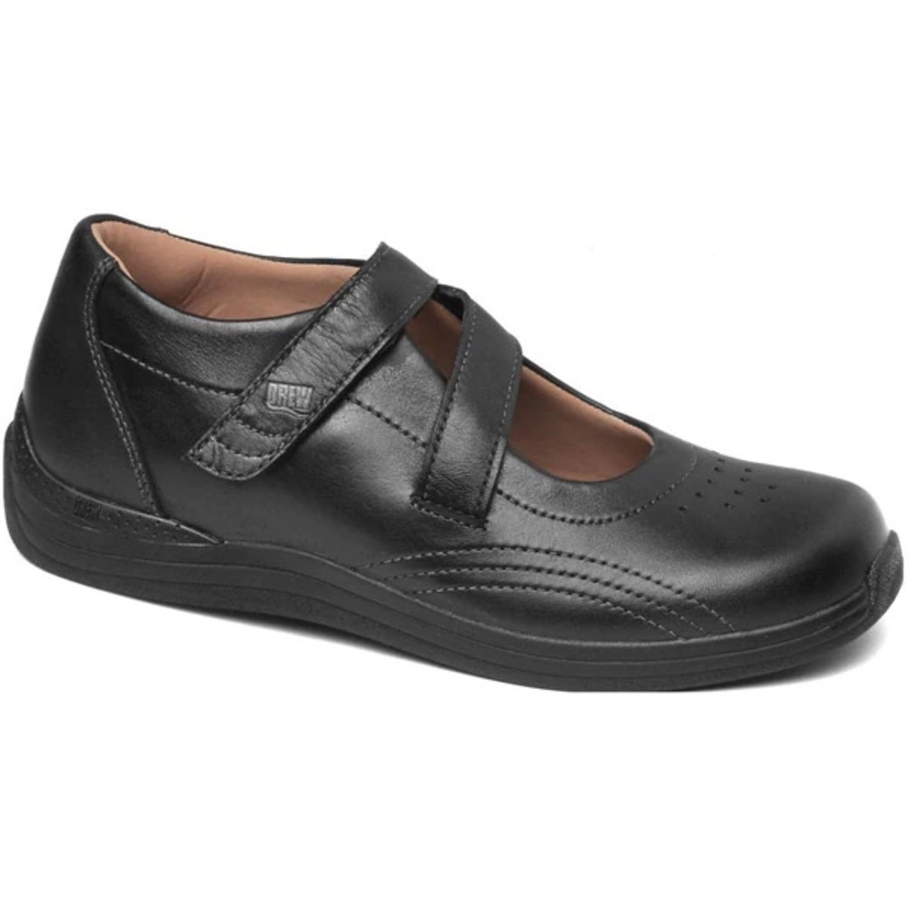 Drew Orchid Mary Jane Black Leather Shoes Size 9 WW